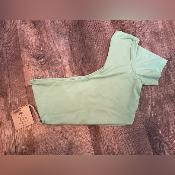 Toast Swim X Free People Signature One Shoulder Crop Bikini Top Ming Green XS - Picture 2 of 5